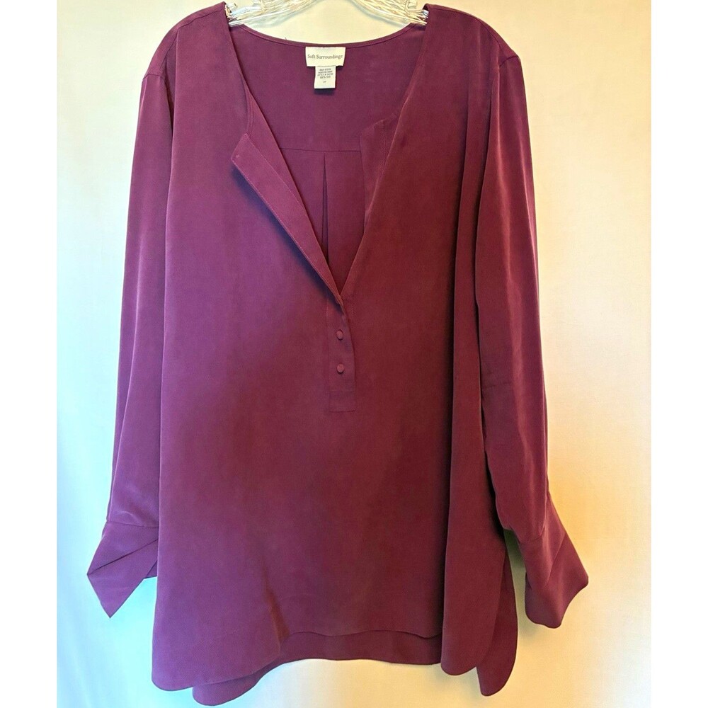 Soft Surroundings 100% Silk  V-Neck Long Sleeve Shirt Blouse size 3X Purple